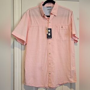 NWT Izod Saltwater Men's SS Dockside Woven Collared Button Down Shirt Peony